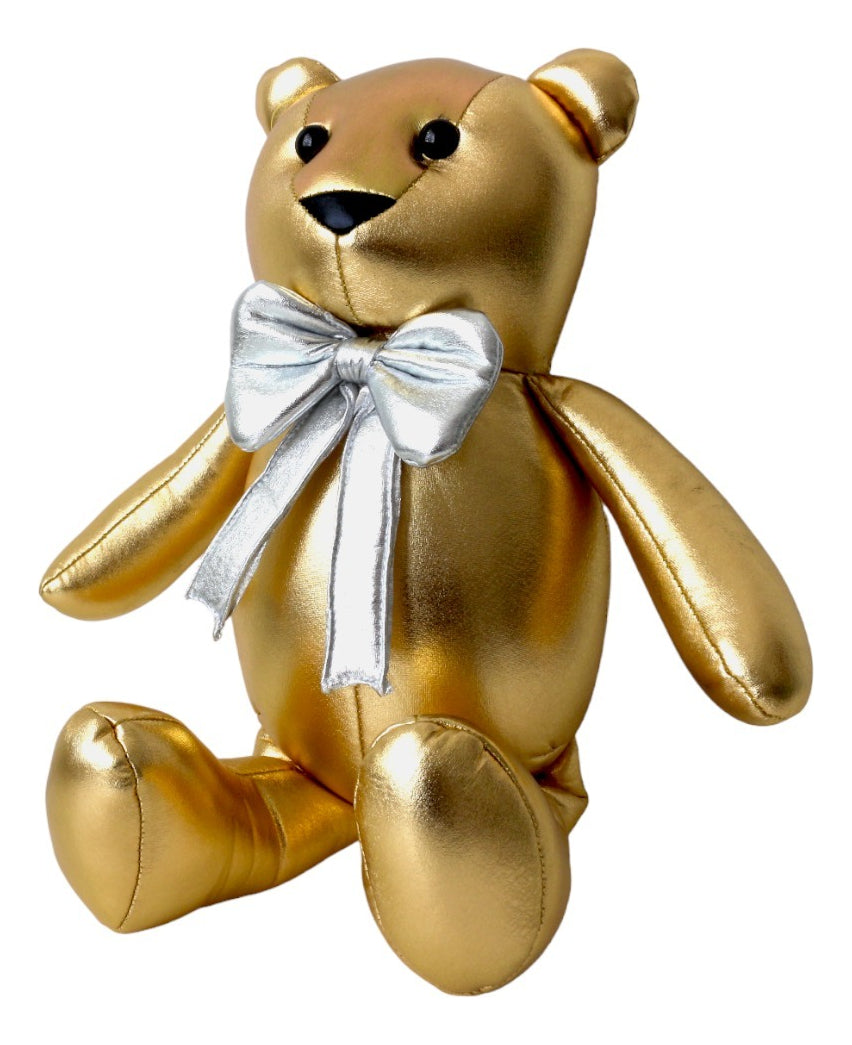 Peluche Oso Dorado Metalico Moño 40 Cm Grande Teddy Bear